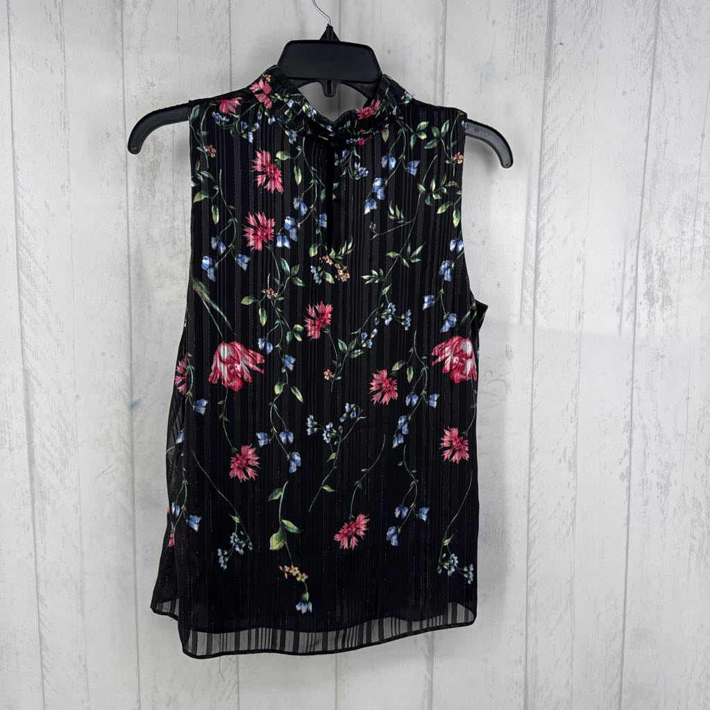 S flower print pleated tank