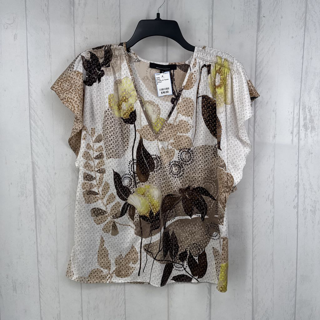 M ruffle slv flower print top