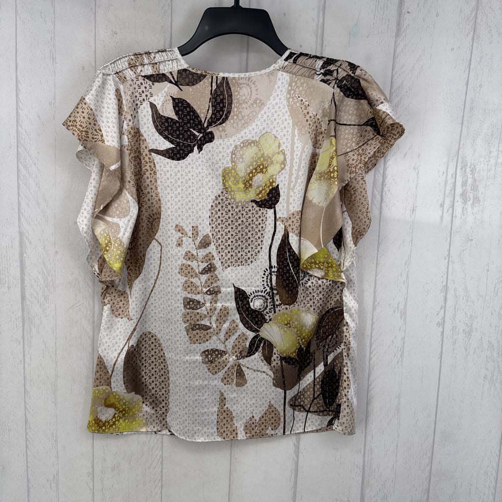 M ruffle slv flower print top