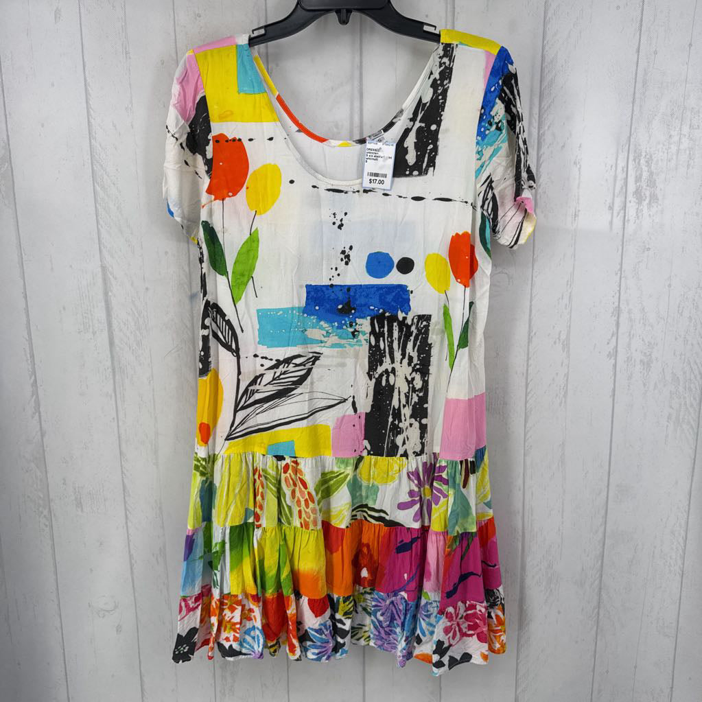 S s/s abstract print ruffle dress