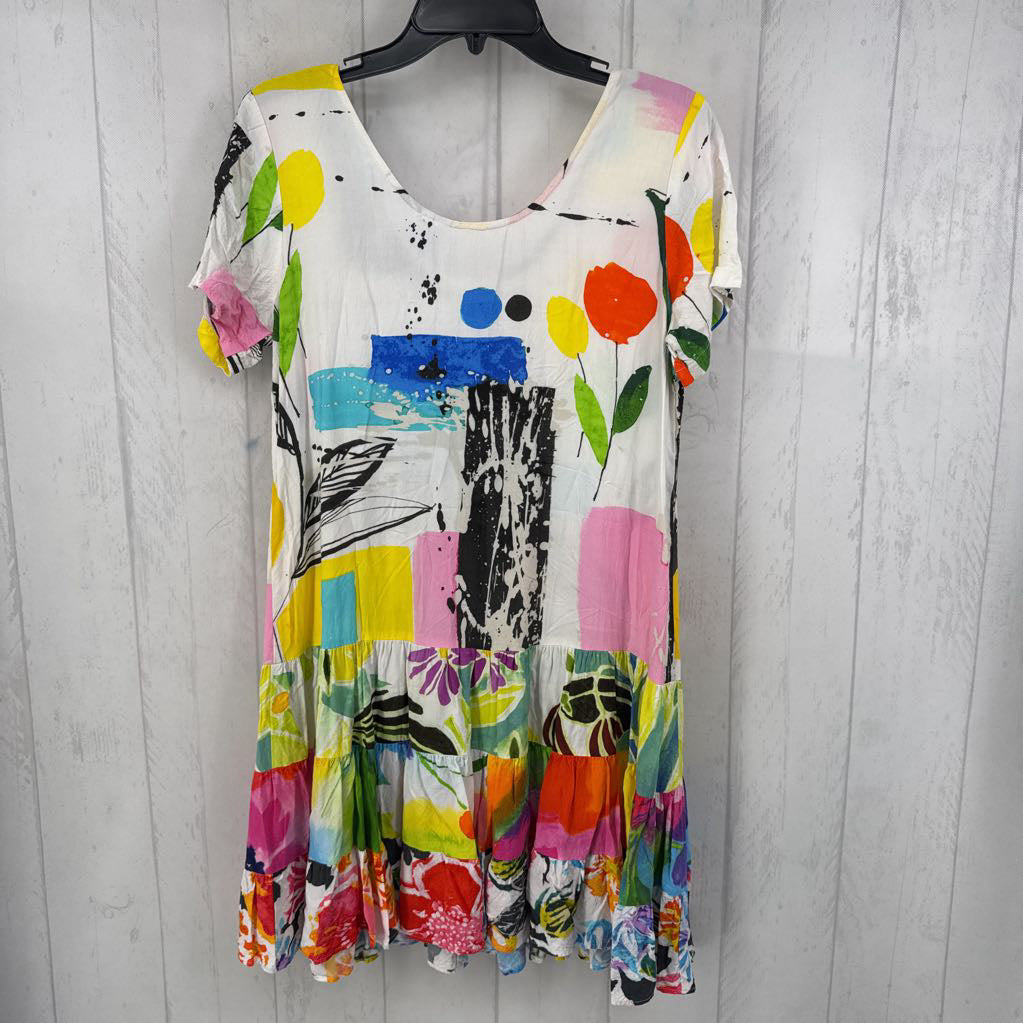 S s/s abstract print ruffle dress