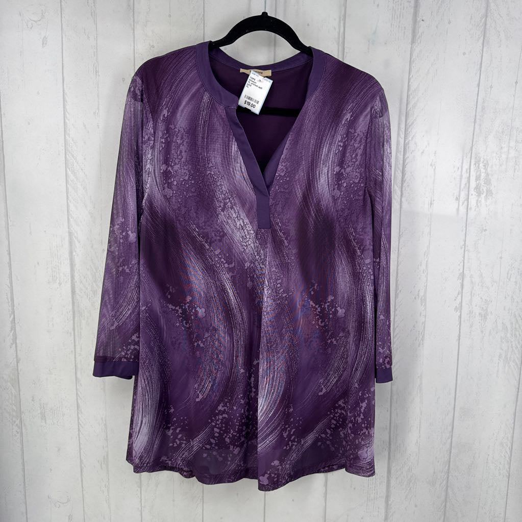 XL printed split neck sheer slv top