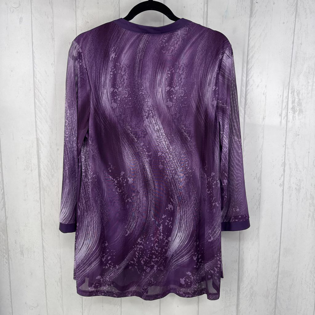 XL printed split neck sheer slv top