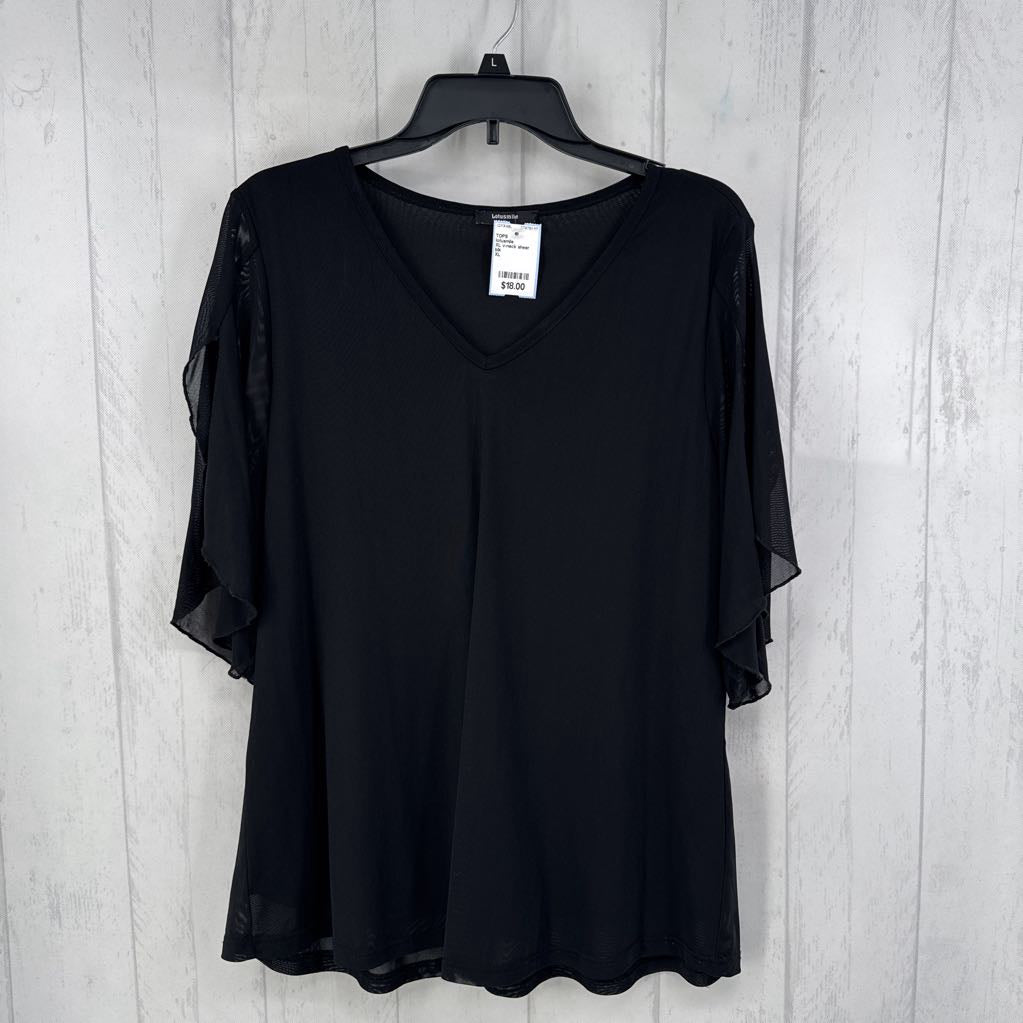 XL v-neck sheer split slv top s/s