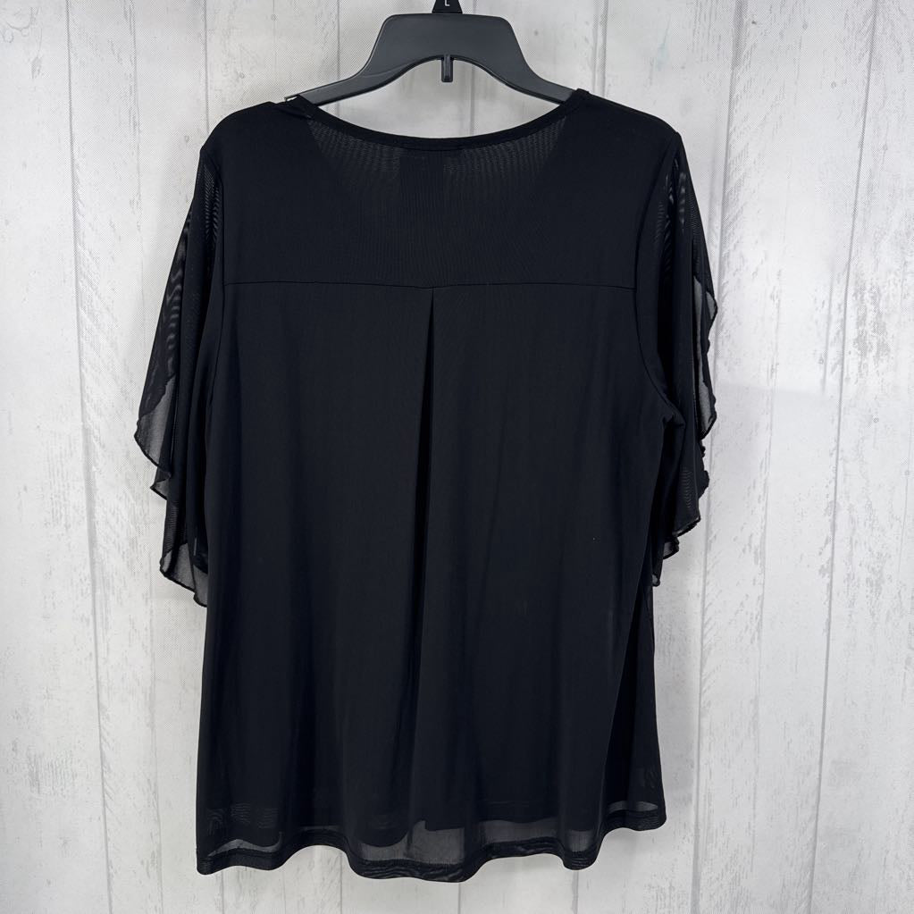 XL v-neck sheer split slv top s/s