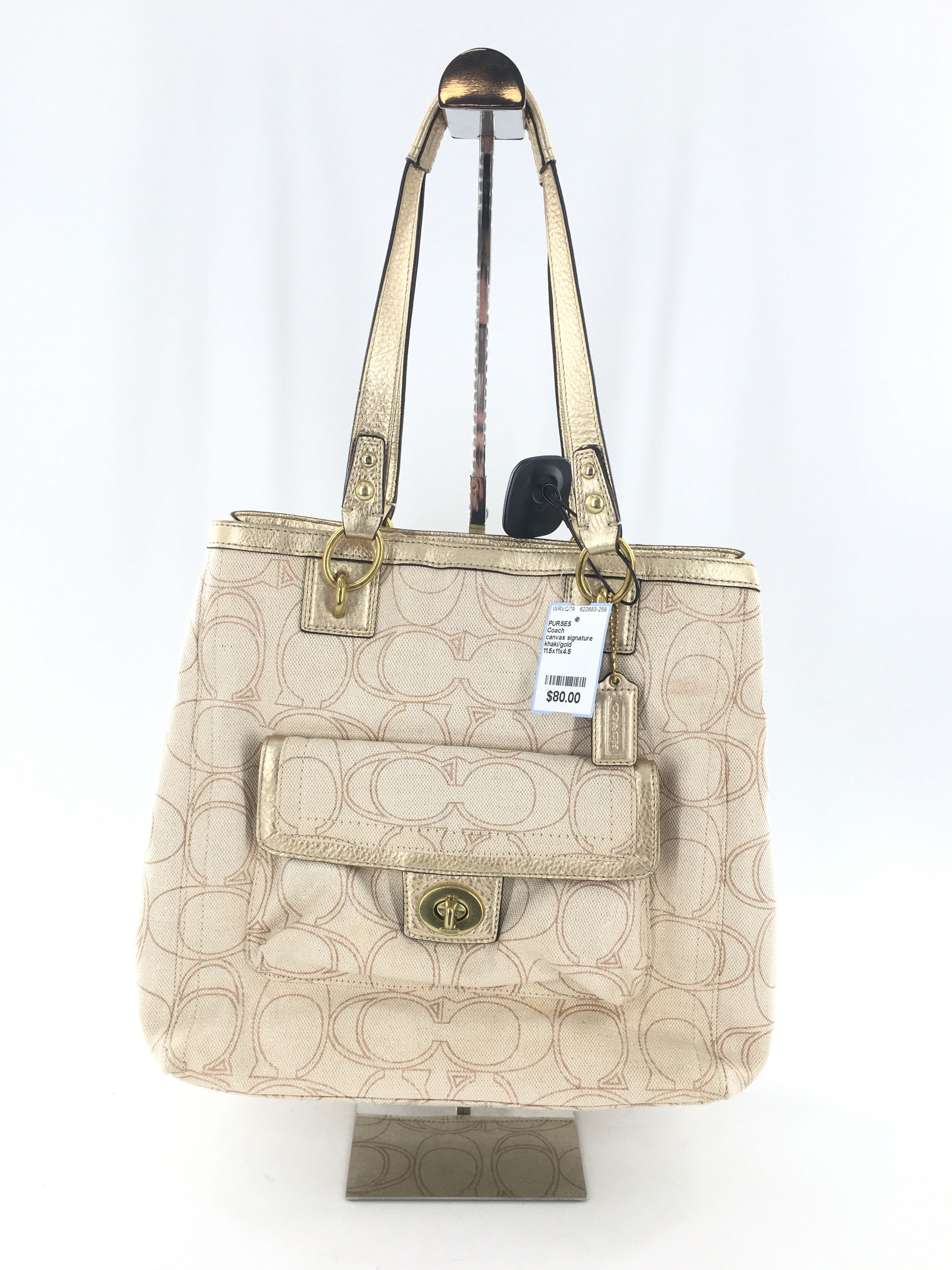 canvas signature turn lock tote