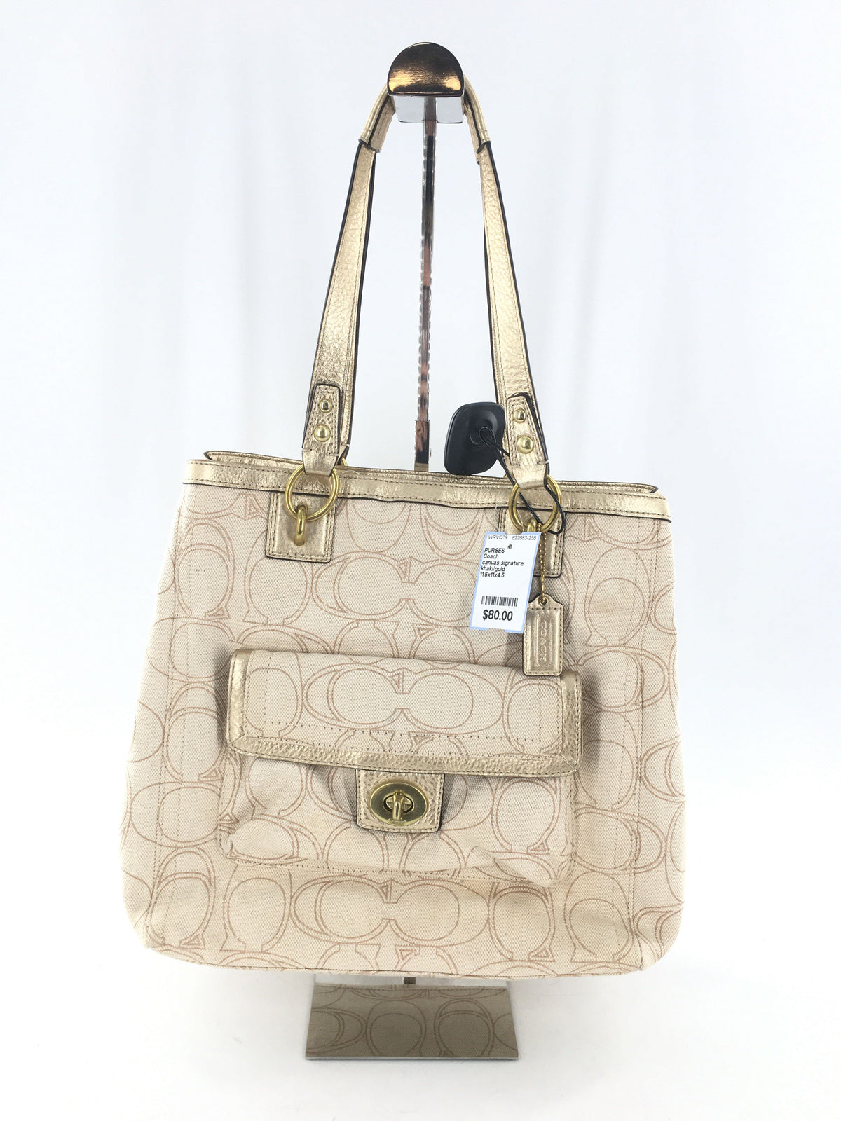 canvas signature turn lock tote