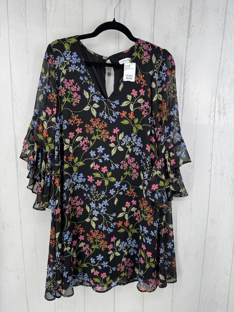 10 flo print v-neck ruffled slv dress
