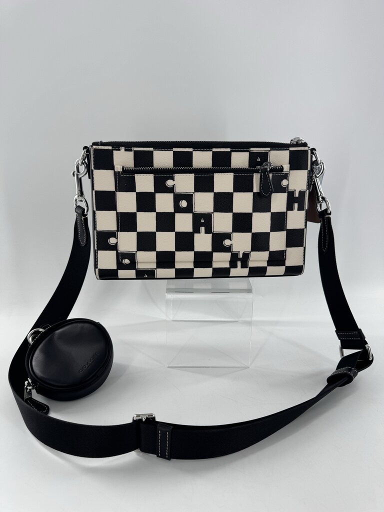 checkerboard print crossbody w/ round coin purse