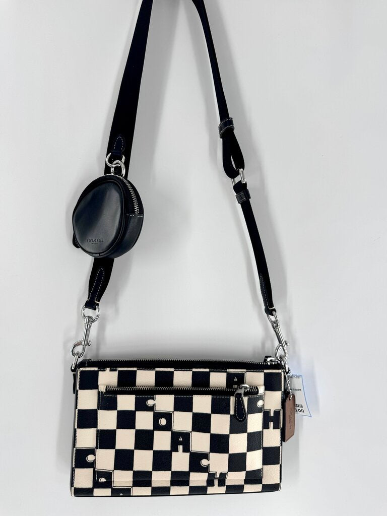 checkerboard print crossbody w/ round coin purse