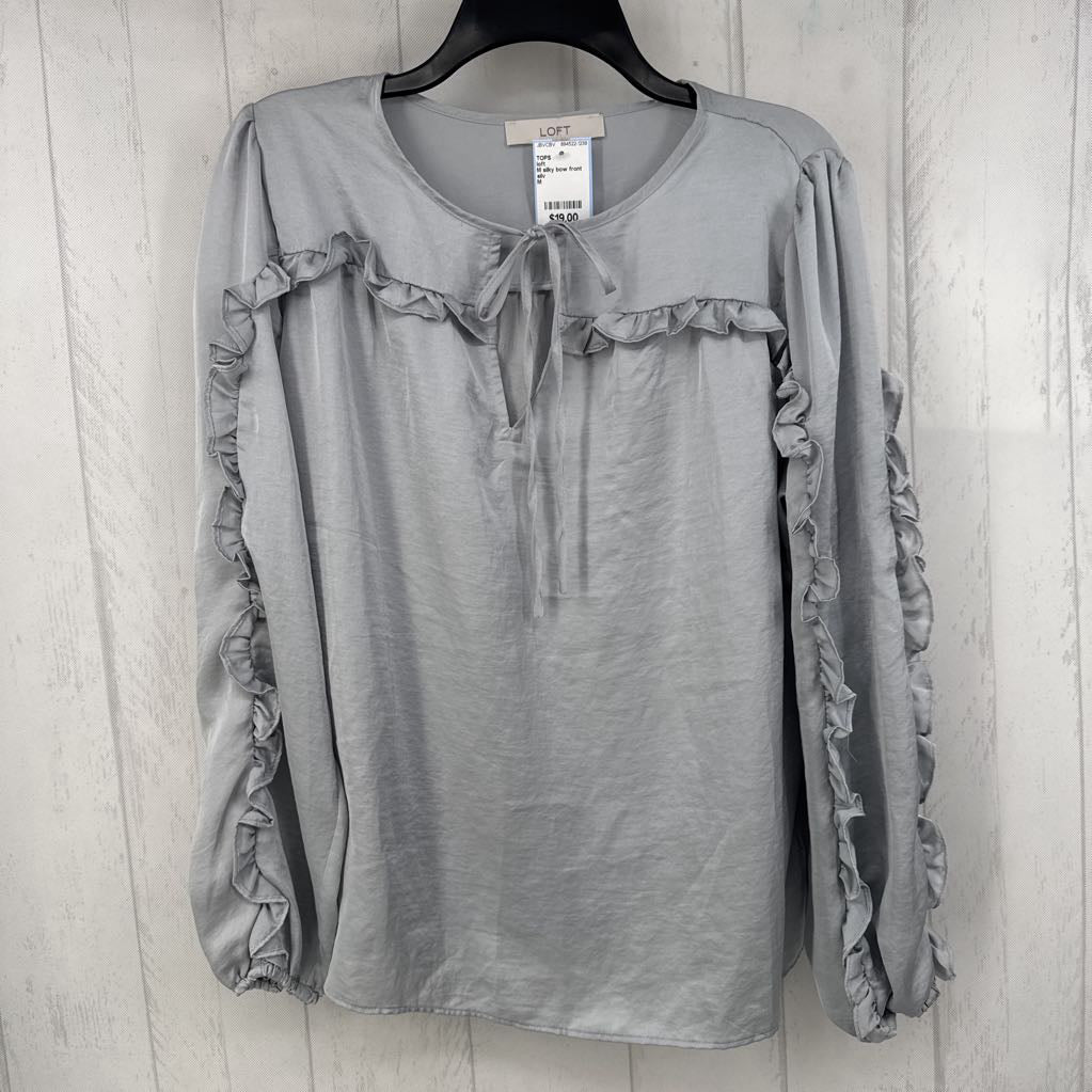 M silky bow front ruffled l/s top