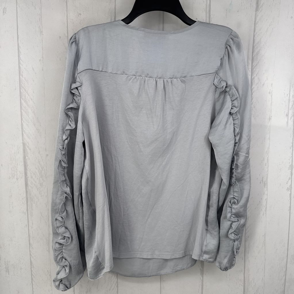 M silky bow front ruffled l/s top