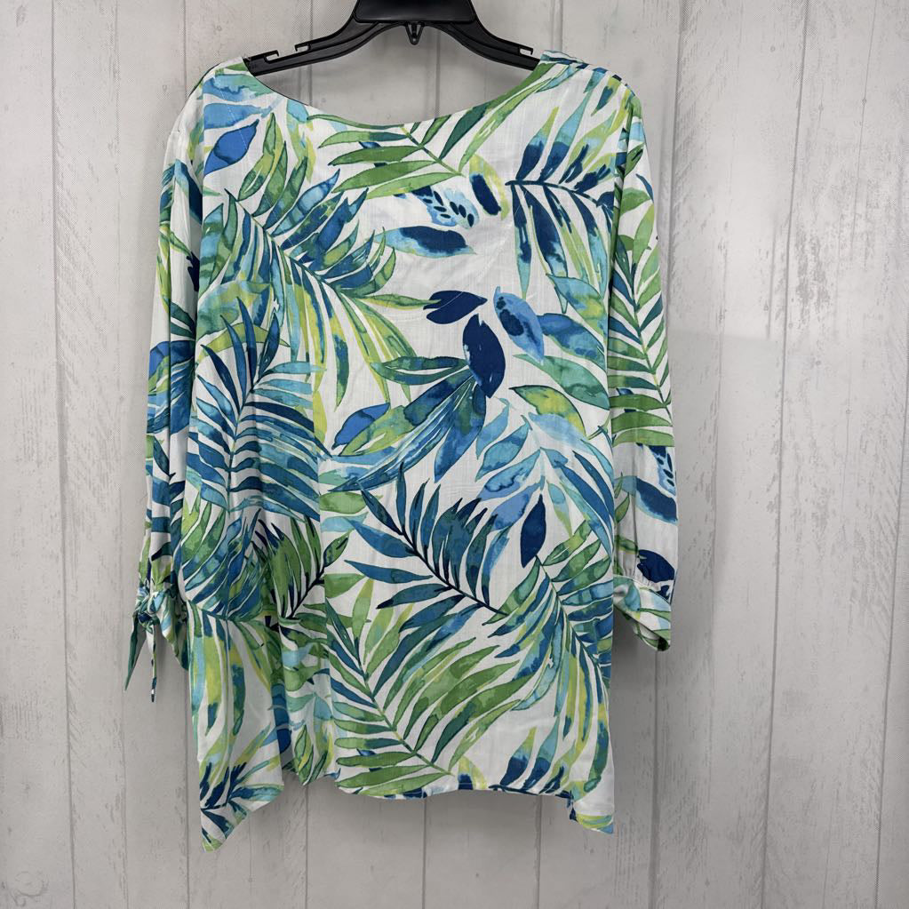 R59 L leaf print notch neck 3/4 slv top