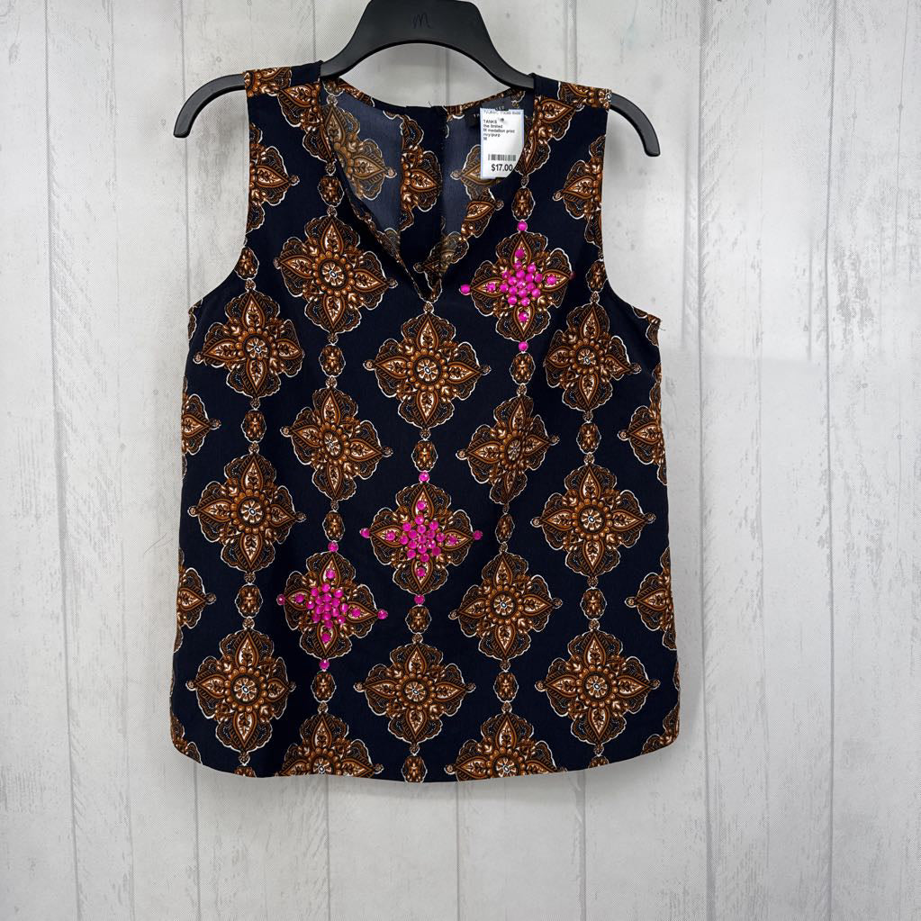 M medallion print embelished tank