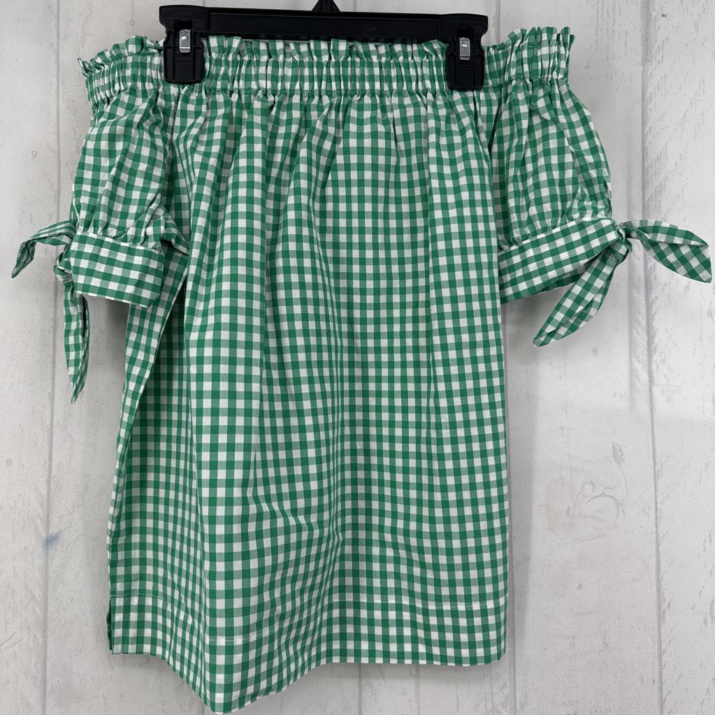 000 gingham print off the shoulder top