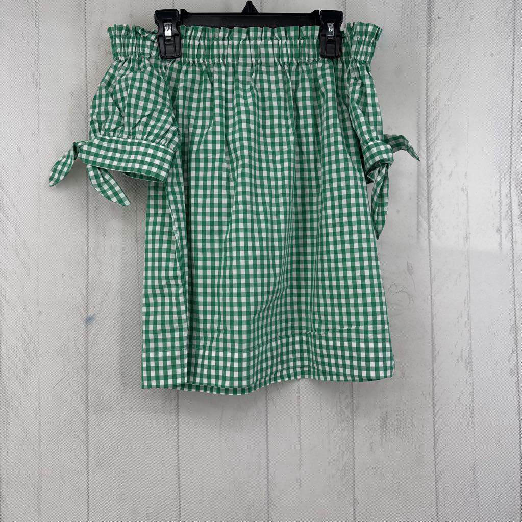 000 gingham print off the shoulder top