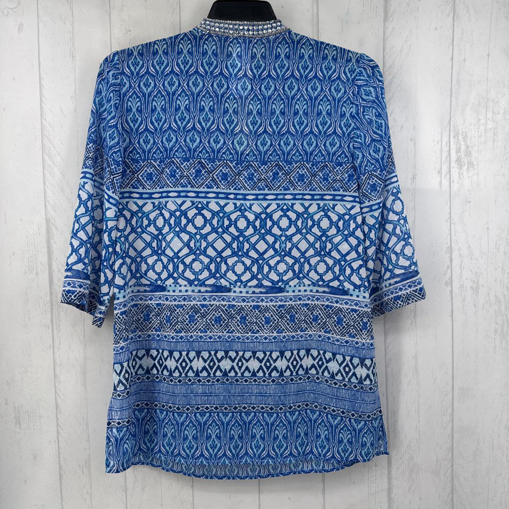 R129 Sp embelished printed 3/4 slv tunic
