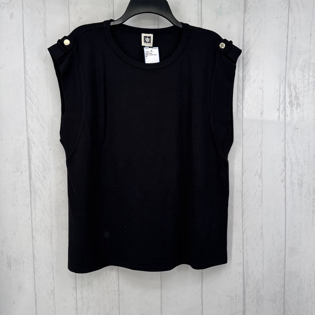 R69 L round neck button detail cap slv top