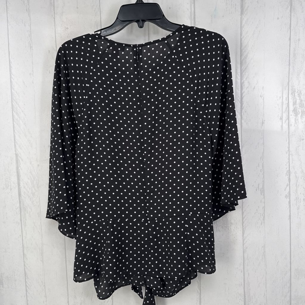 L polka dot tie-front 3/4 slv top