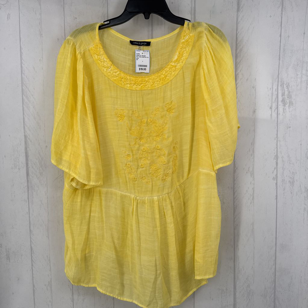 2X embroidered s/s peplum top