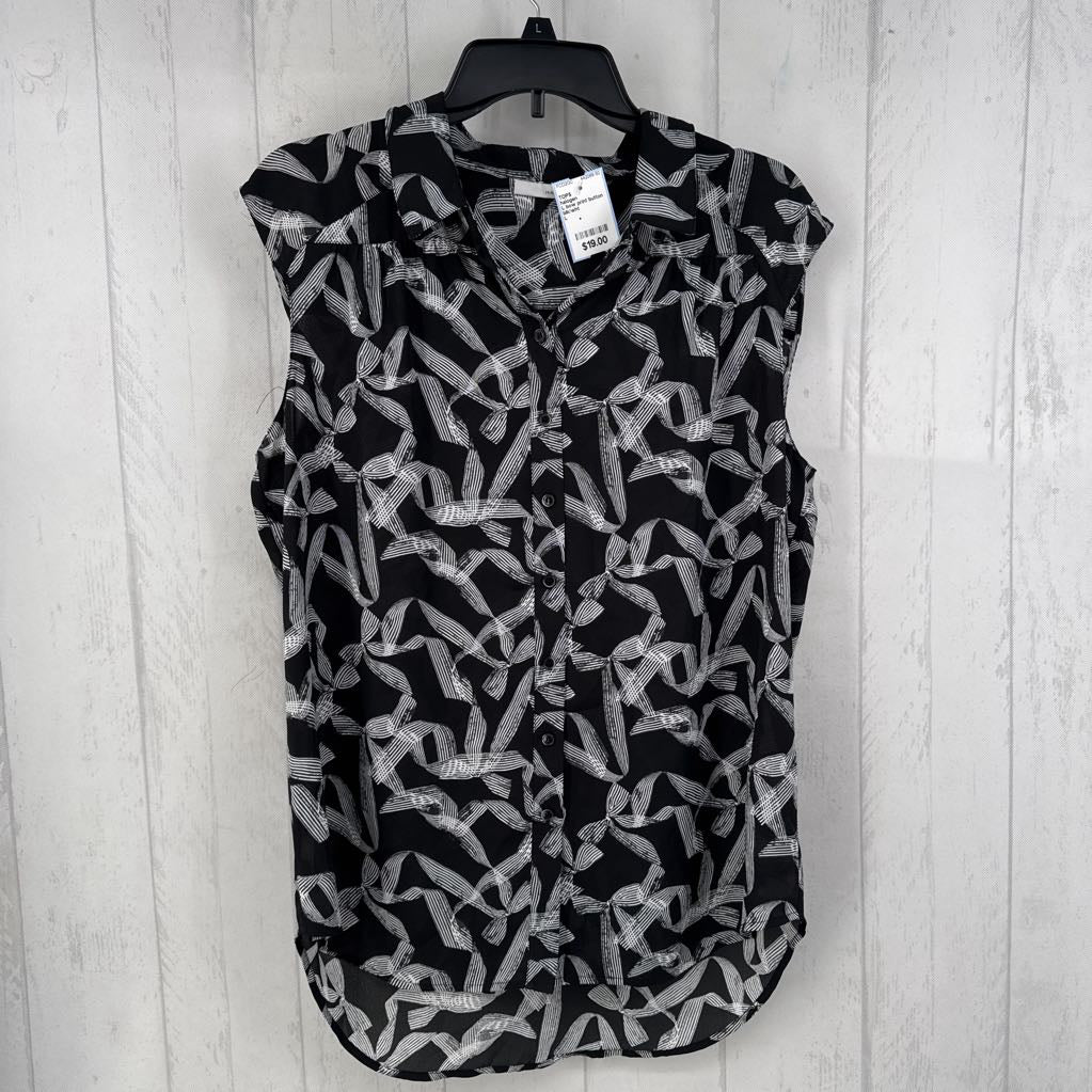 L bow print button down cap slv top