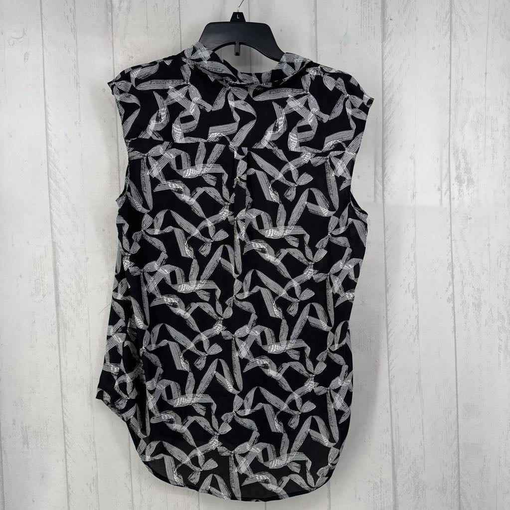 L bow print button down cap slv top