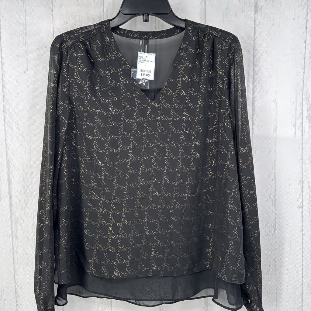 L layered split neck l/s top