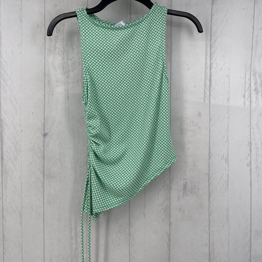 Asymmetrical Gingham Print Ruched Tank