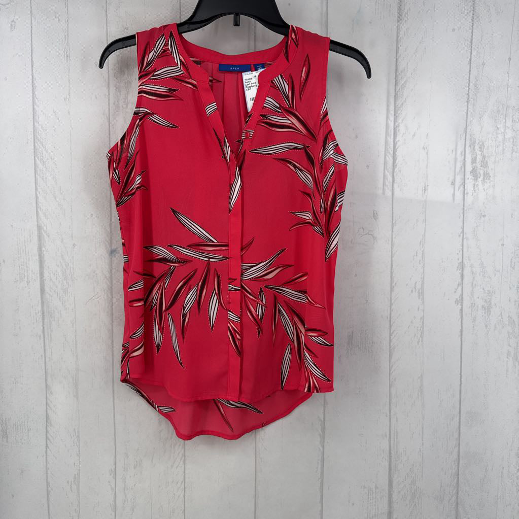 Leaf Print Sleeveless Buttoned Blouse