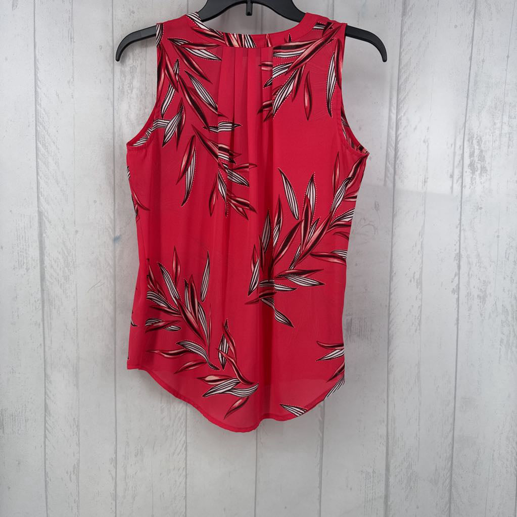 Leaf Print Sleeveless Buttoned Blouse