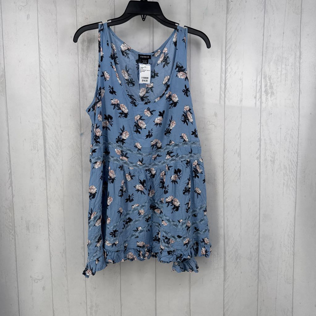Hi-Lo Ruffle Tank in Fluttering Roses Print