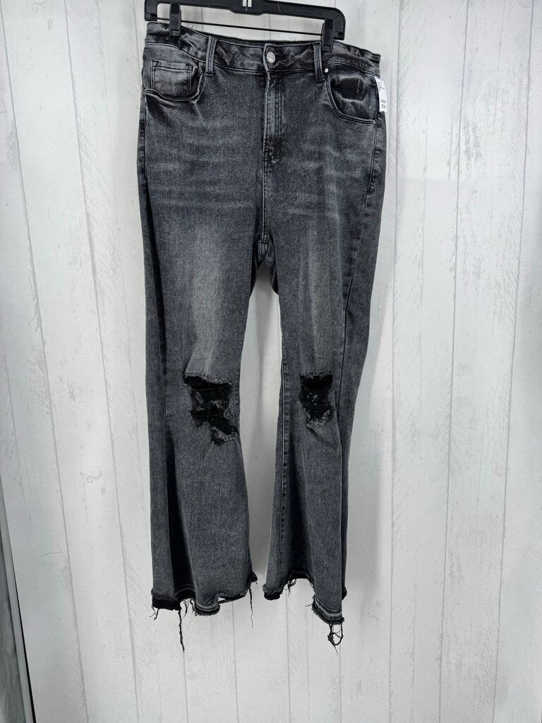 Washed Out Flare Ripped Knees Jeans