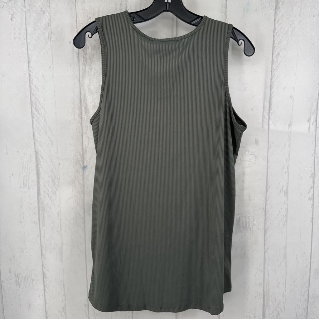 Ribbed V-Neck Tank w/ Decorative Buttons