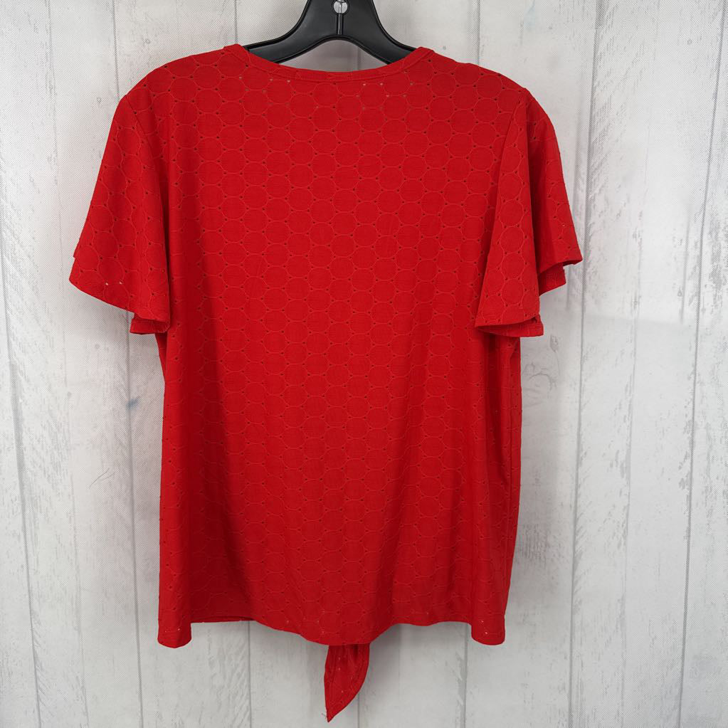 S embroidered v-neck s/s top
