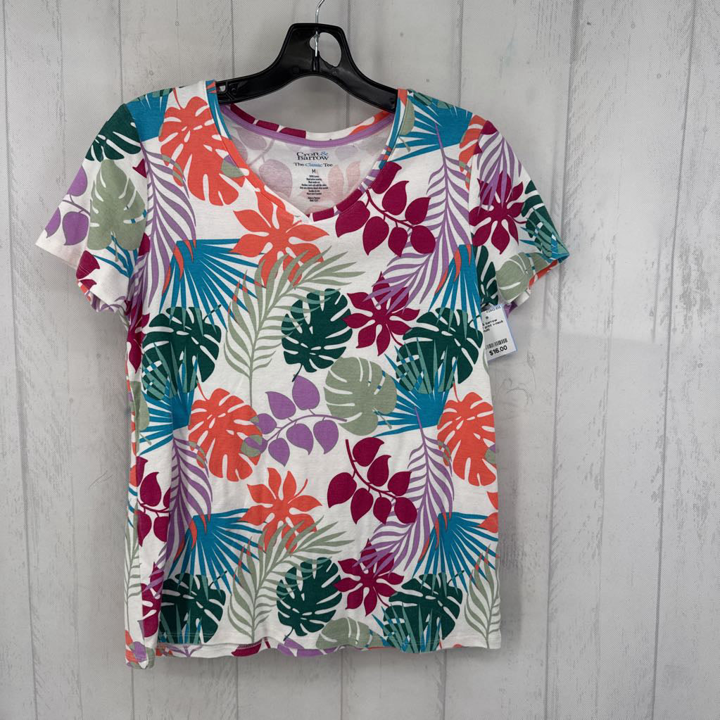 M leaf print v-neck s/s tee