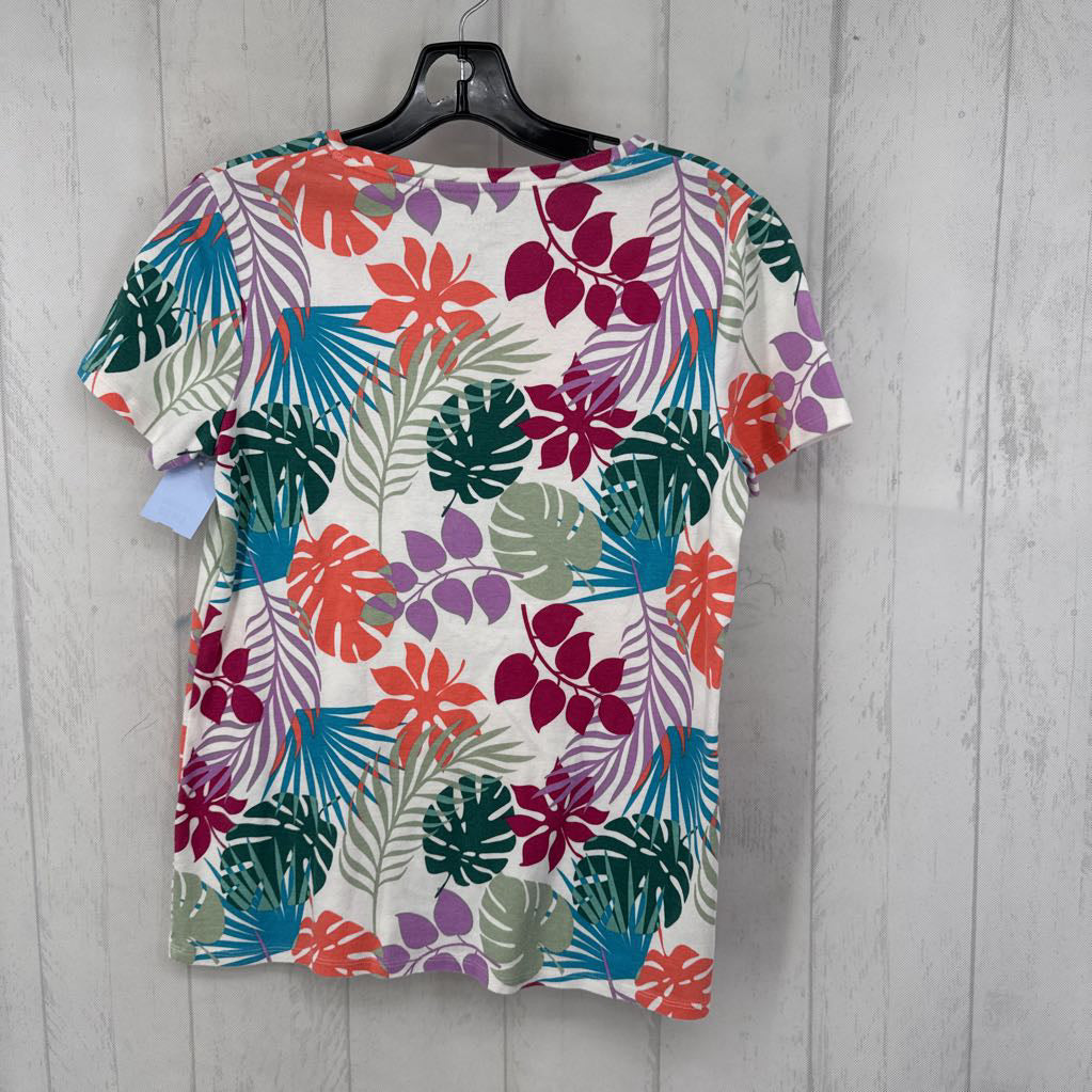 M leaf print v-neck s/s tee