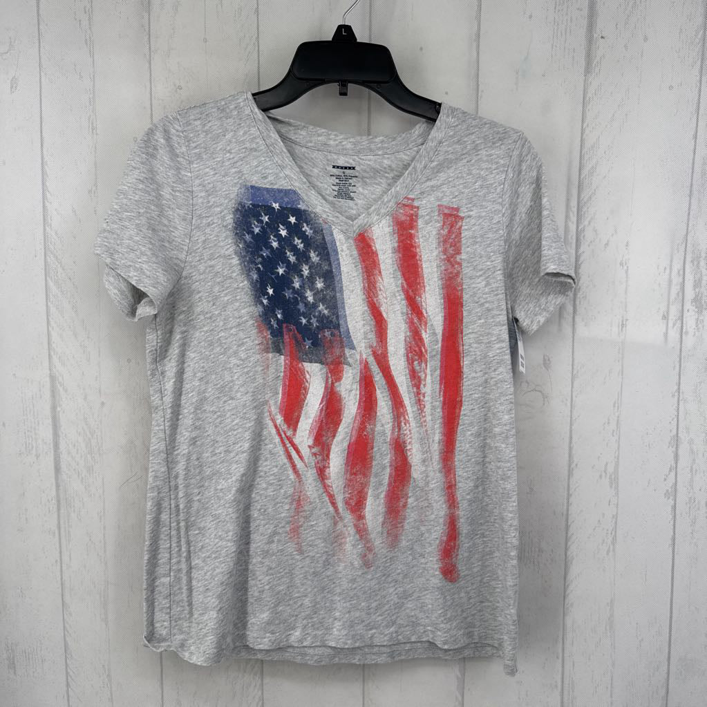 S patriotic print v-neck s/s tee