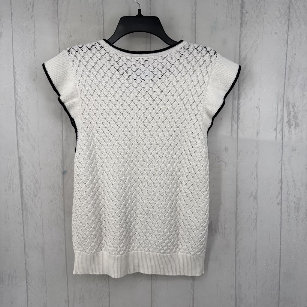 L crochet flutter slv sweater s/s