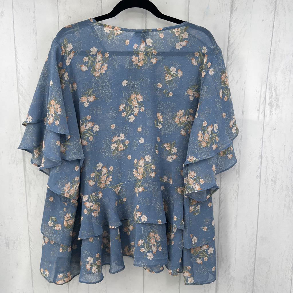 4X flo print ruffled s/s top