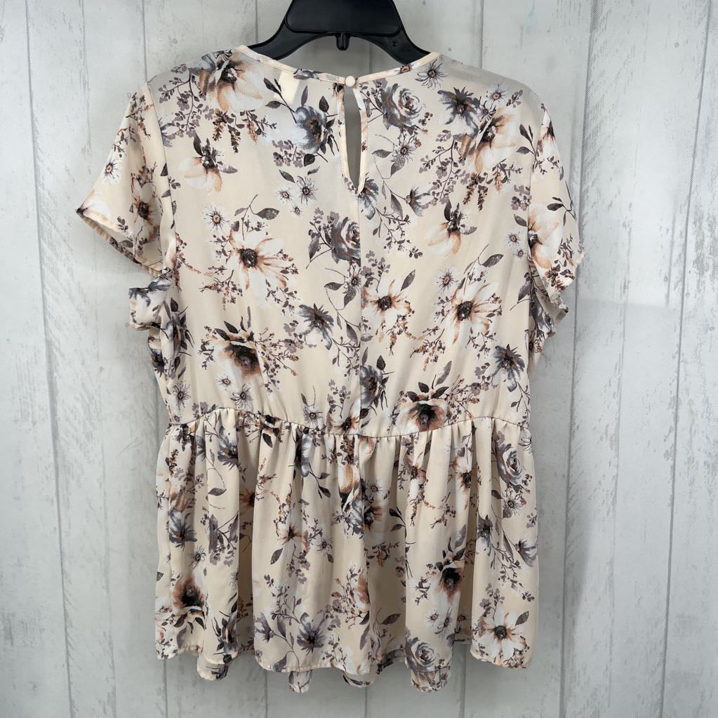 0 flo print notch neck s/s peplum top