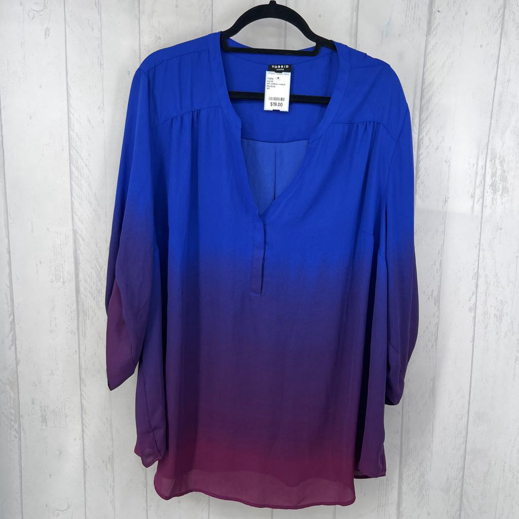 4X ombre v-neck tab slv top