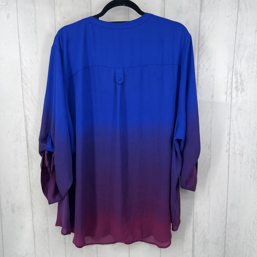 4X ombre v-neck tab slv top