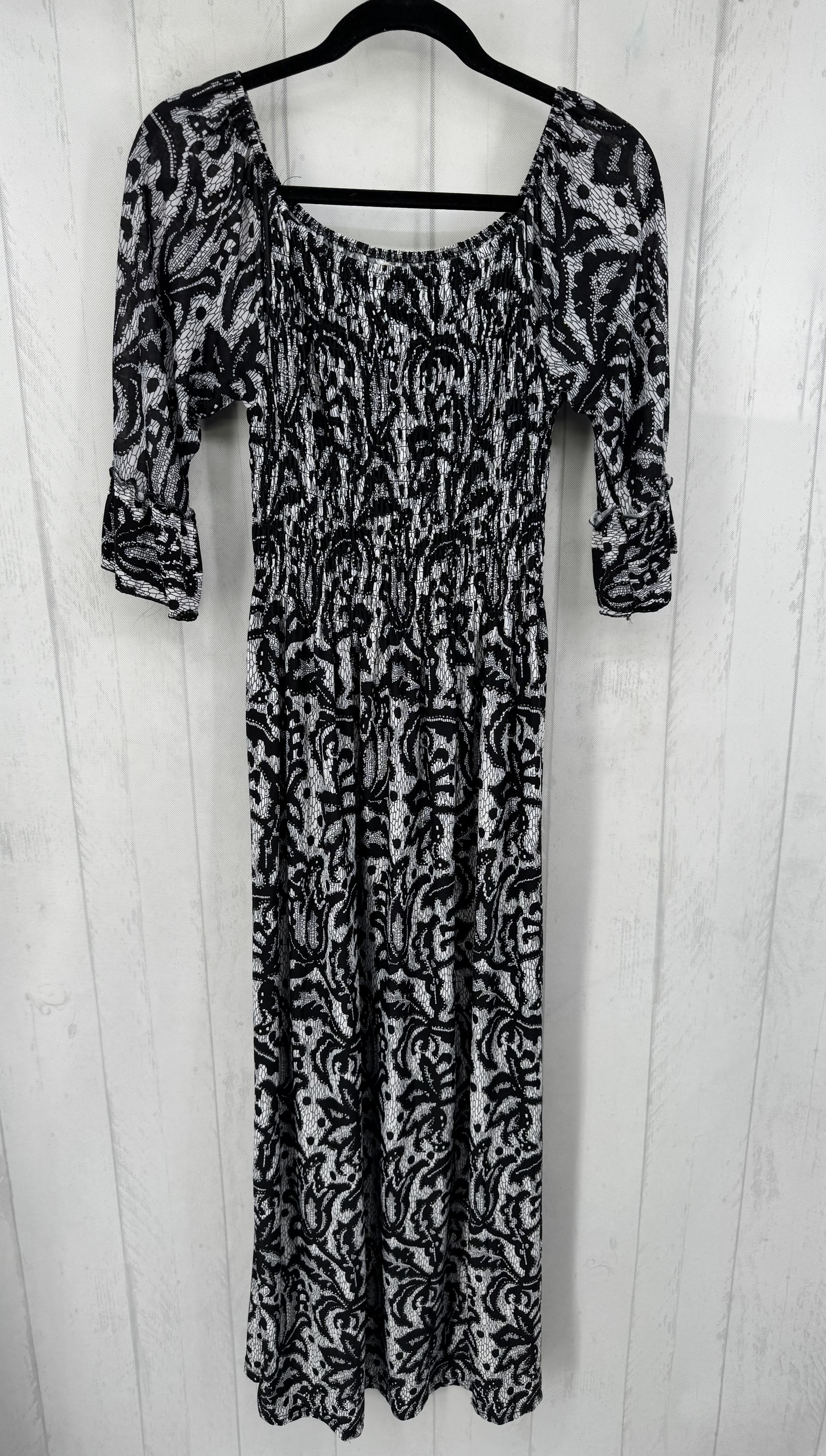 M print embellished smocked maxi dress