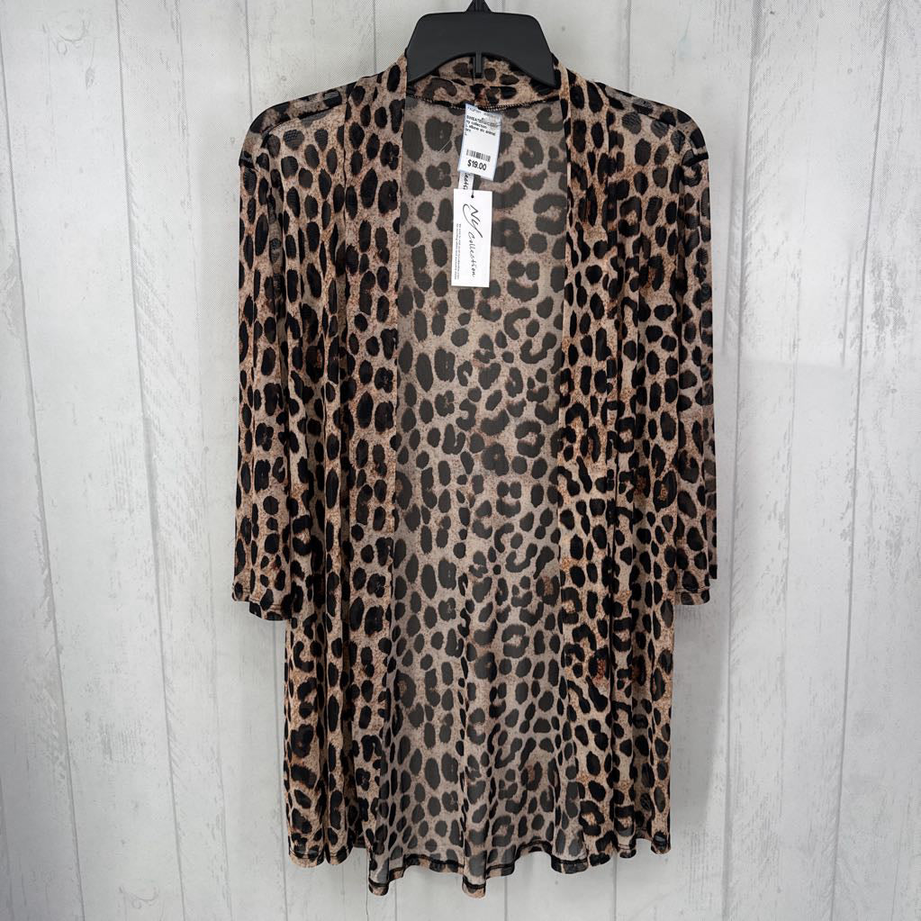 L elbow slv animal print open cardigan