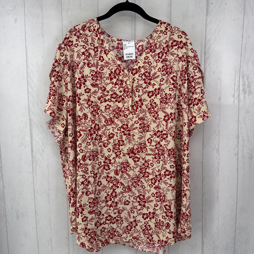 3xl s/s flower print one button top