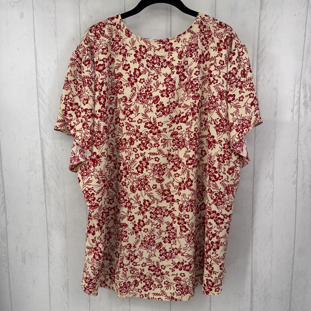3xl s/s flower print one button top
