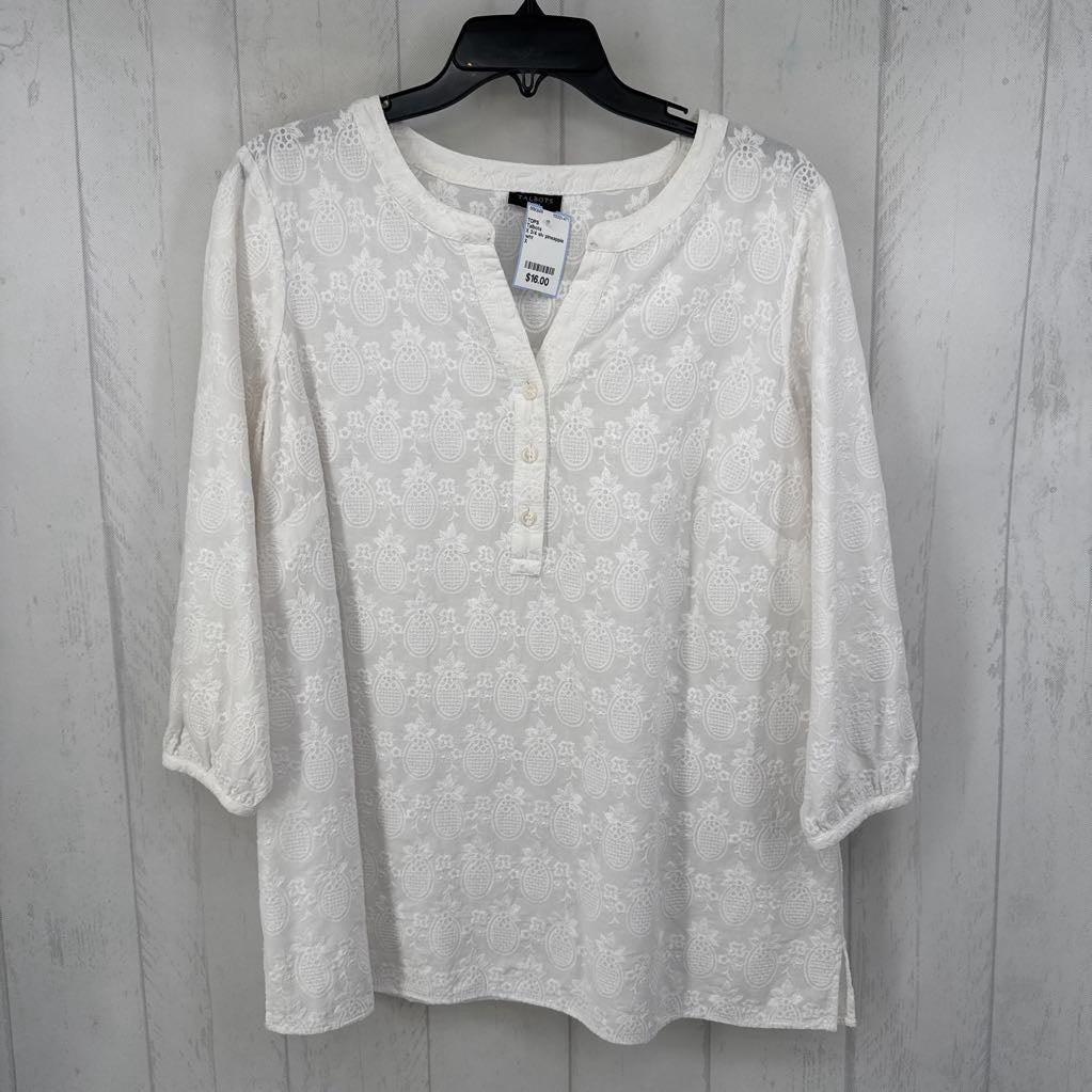 X 3/4 slv pineapple half button top