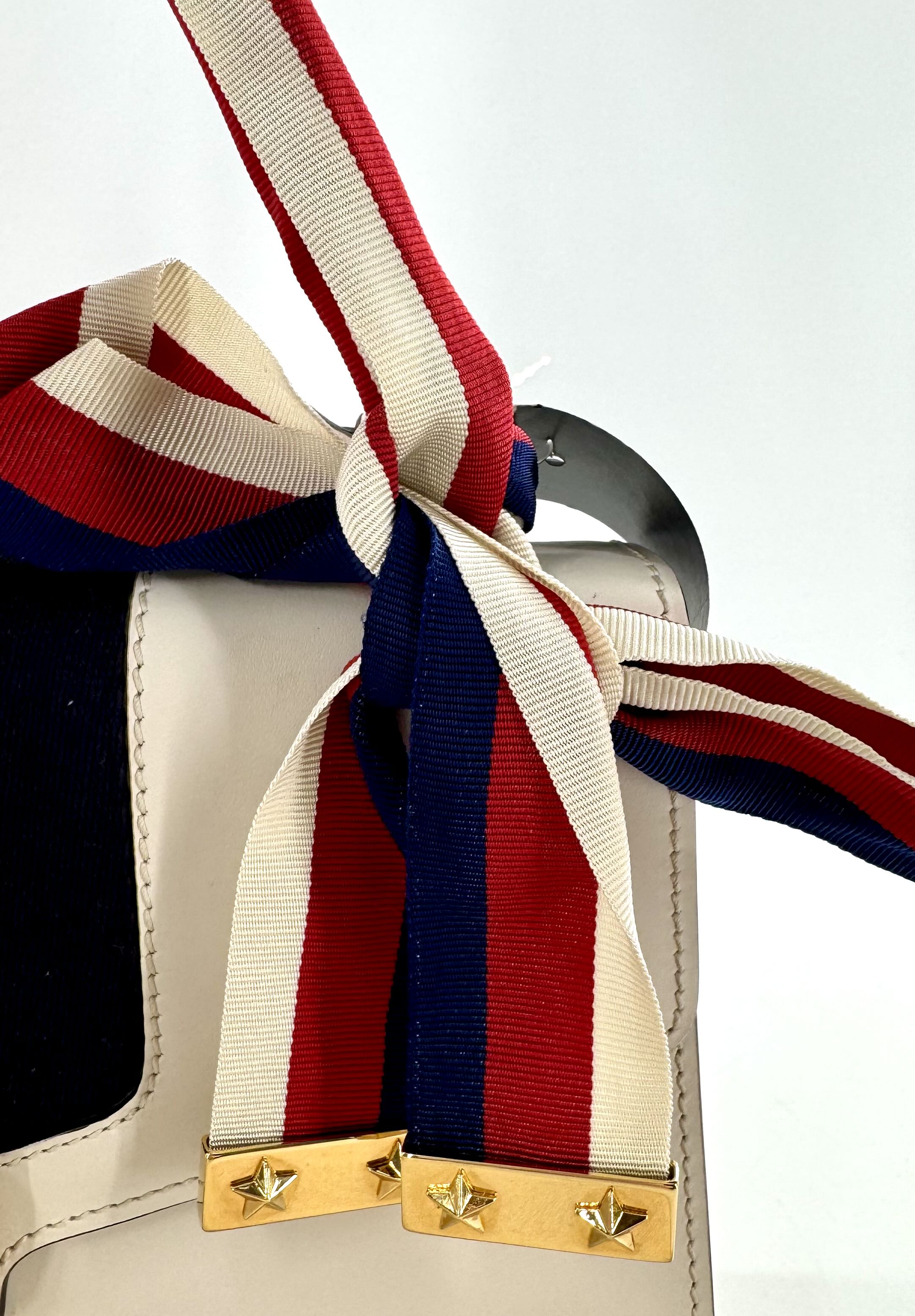 Gucci Calfskin Small Sylvie Shoulder Bag Off White w/ Ribbon Strap