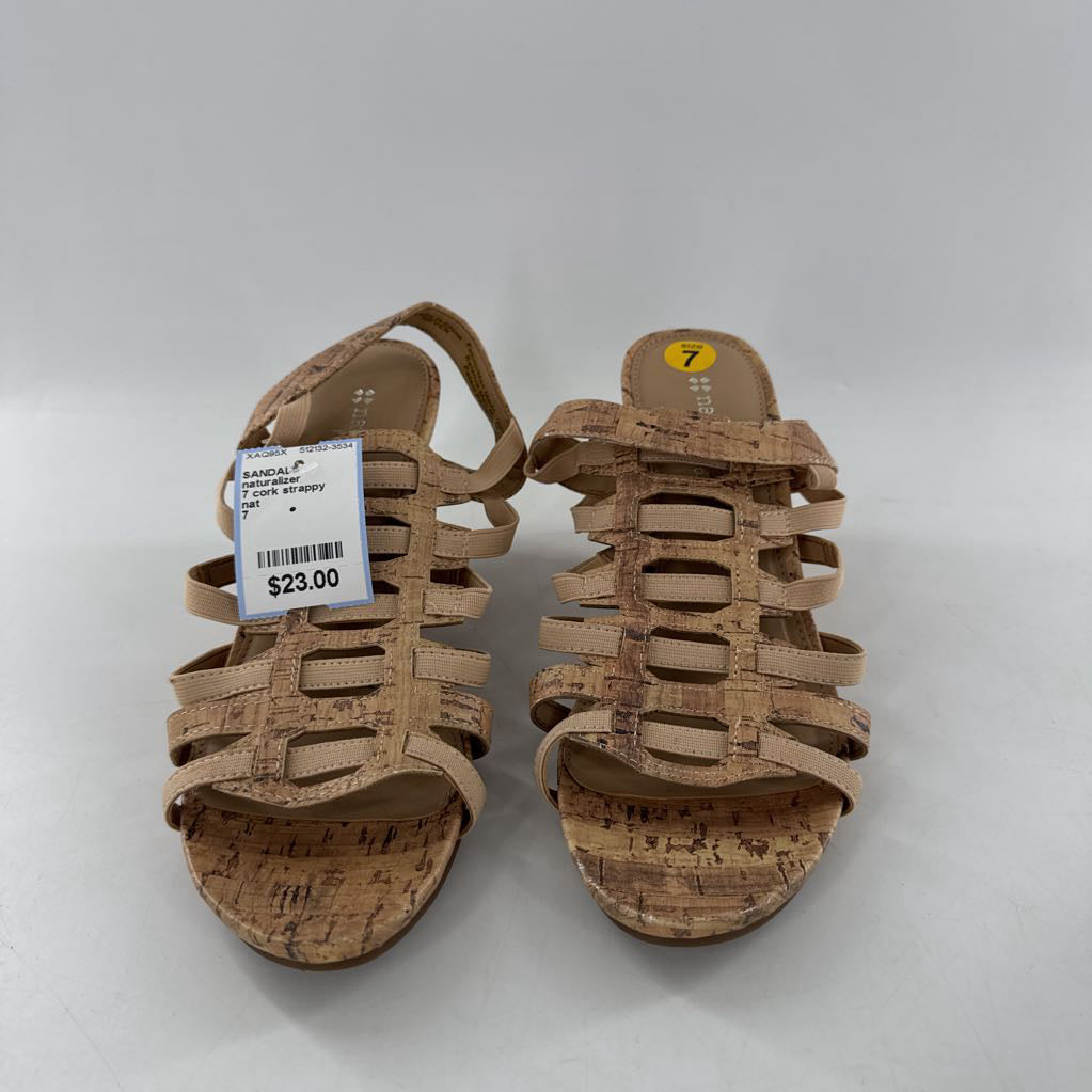 7 cork strappy wedge heel sandal