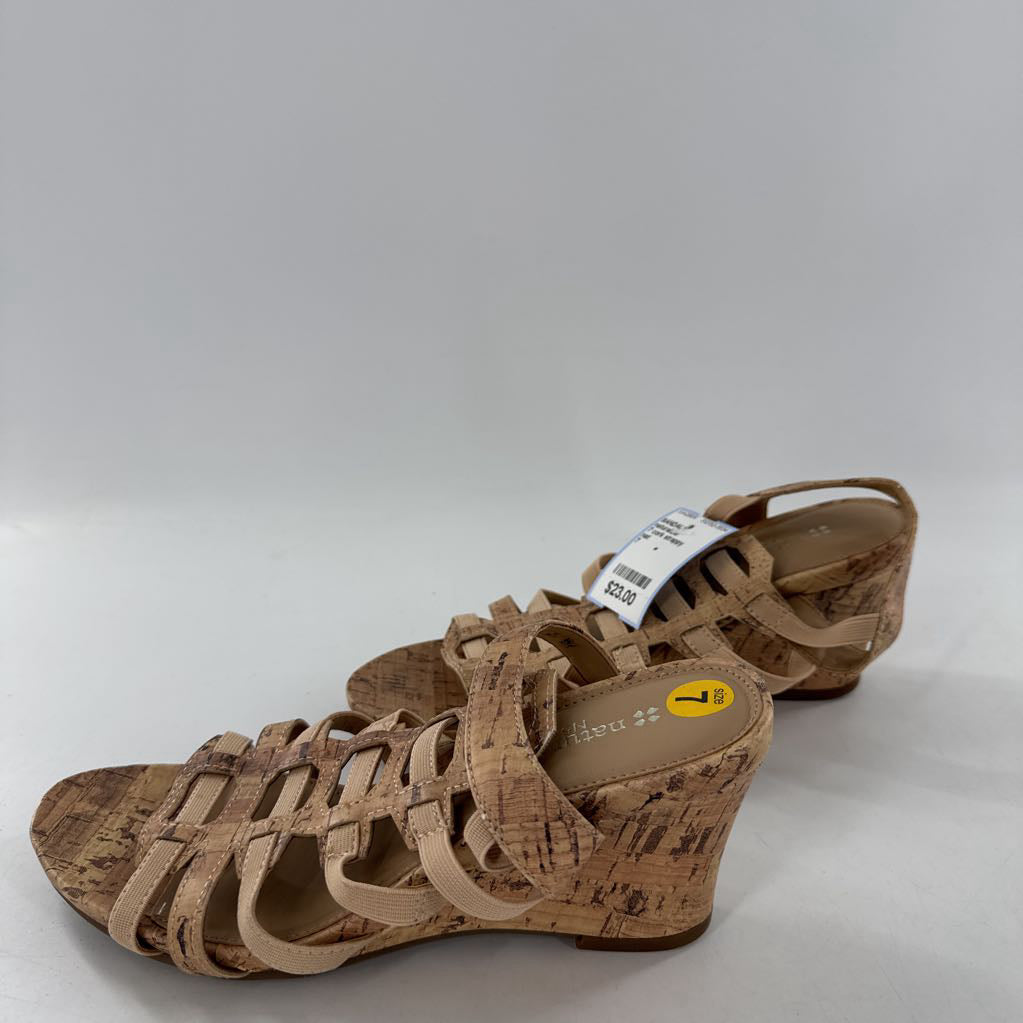 7 cork strappy wedge heel sandal